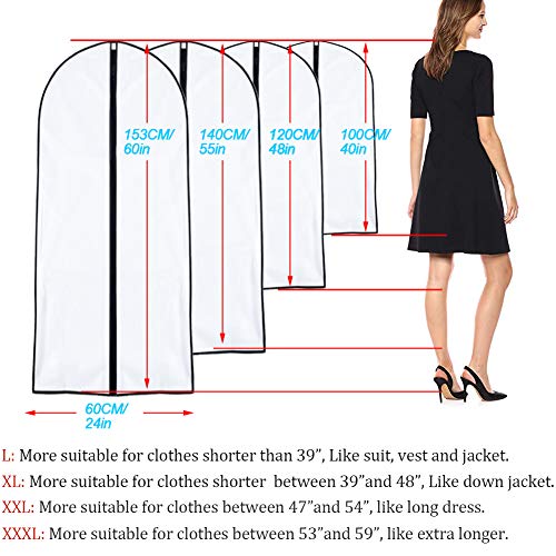 Garment Bags for Hanging Clothes 24"x 60" Coat Covers for Closet Foldable Washable Dress Bags for Hanging Clothes for Long Dress Dance Costumes Suits Gowns Coats (Black / 24''X60'')