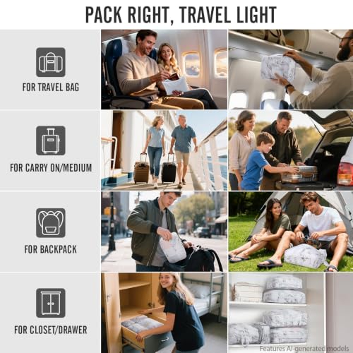 8 Set Packing Cubes for Travel Essentials (14 White Marble)