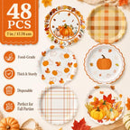 48PCS Fall Paper Plates 7 Inch Round Fall Disposable Dessert Plates (Fall)