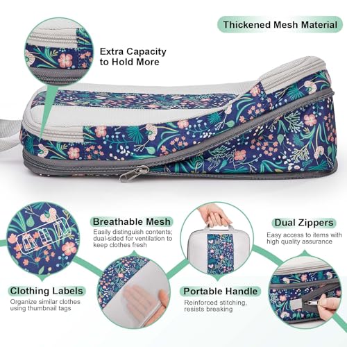 6 Set Compression Packing Cubes for Travel Essentials (Dark Blue Floral)