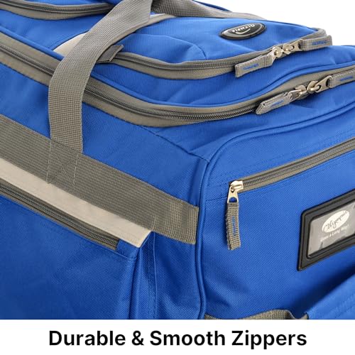 29 inch Jumbo Size 8 Pockets Wheeled Rolling Duffel Bag Water Resistant Luggage Lightweight Travel Suitcase with Retractable Handle (29 inch / Royal Blue)