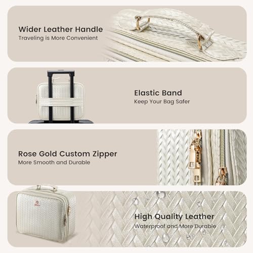 Makeup Bag with LED Lighted Mirror 12.2 IN Cosmetic Train Case Double Layer Makeup Case Adjustable Brightness in 3 Colors Cosmetic Organizer Artist Storage with Brush Holder Vanity Beige (12.2 Inch Beige / 0-Double Layer)