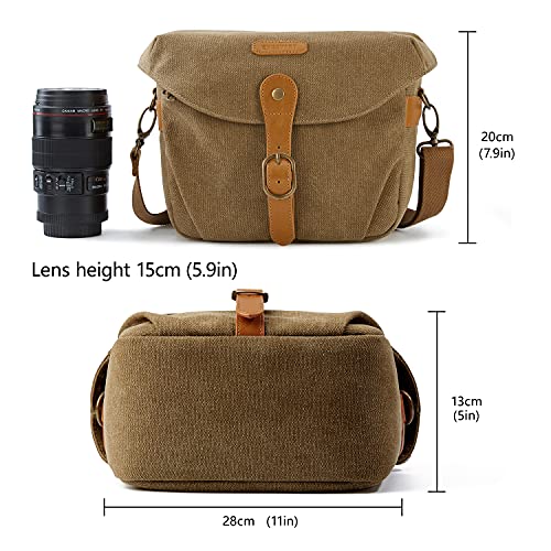 Canvas Crossbody Camera Bag with Rain Cover for Women Men (02-Kahki)