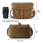 Canvas Crossbody Camera Bag with Rain Cover for Women Men (02-Kahki)