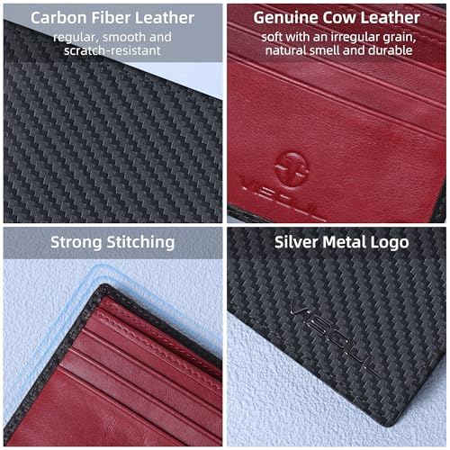 Mens Wallet Bifold RFID Protected with 2 ID Windows 8 Credit Card Slots 2 Cash Compartments (Black+Burgundy)