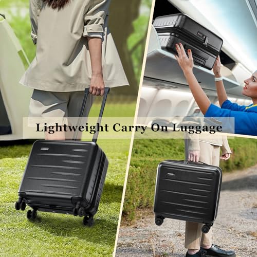Expandable 16 Inch Carry On Luggage Airline Approved Small Suitcase (Black / 16 Inch EXT)