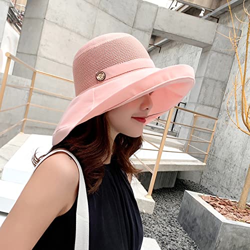Women Summer Wide Brim Sun Hat Bucket Fishing Hats UV Protection (One Size / B3-fyu001-pink)