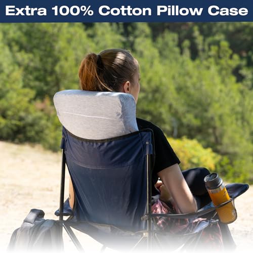 Travel & Camping Comfortable Memory Foam Pillow (13.7 x 11.8 x 3.9 / 3.14 In - Grey + Extra Cover)