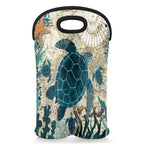 Vintage Sea Turtle 2 Bottle Wine Carrier Tote Bag Insulated Wine Bottles Neoprene Bag with Secure Carry Handle Portable Wine Cooler Bag for Travel Picnic Beach (Vintage Sea Turtle)