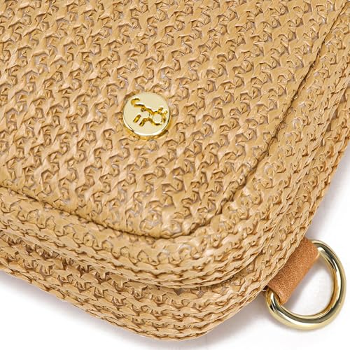 Faux Straw Crossbody Bags for Women Small RFID Summer Sling Bag (Dessert Khaki)