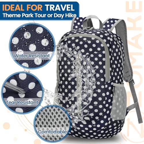 Lightweight Packable Backpack 25L (25L / Blue, White Polka Dot)