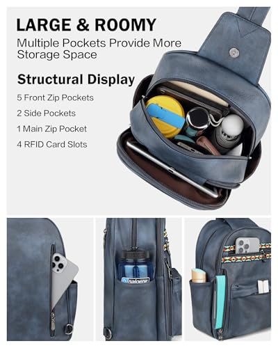 Large Sling Bag for Women (Dark Blue Retro Style)