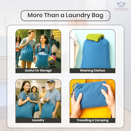 LFH Home Large Premium 1pack Cotton Rich Canvas Laundry Bag with Drawstring and Handles Heavy Duty (18”x26” / Sky Blue)