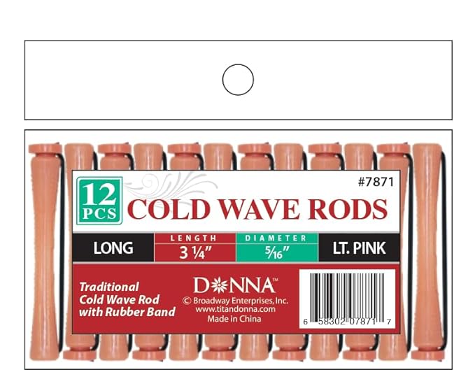 DONNA Cold Wave Rods 3.25"(L), 5/16"(D) LONG 12PCS Hair Curlers, Hair for Hairdressing Styling Heatless Hair Curler LT. PINK