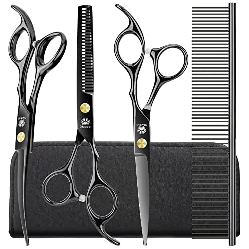 Dog Grooming Scissors Kit with Safety Round Tips (Golden 5 in 1)