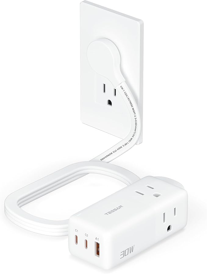 TESSAN USB Charging Station PD 30W, Flat Plug USB C Charger Blocks by TESSAN