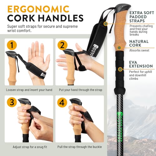 100% Carbon Fiber Trekking Poles by USA Brand (Cork - Red)