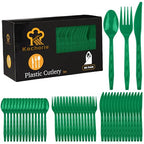 90 Pieces Dark Green Plastic Cutlery Set (Dark Green)