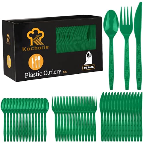 90 Pieces Dark Green Plastic Cutlery Set (Dark Green)