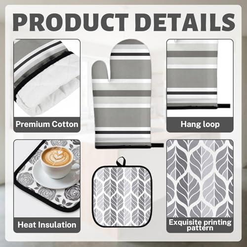 Grey Floral Kitchen Decor Set (Gray Rose)