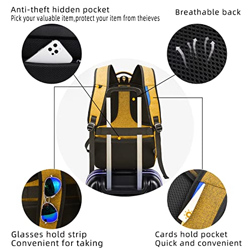 17 Inch Laptop Backpack for Travel Water Resistant College Backpack for Women Laptop Bag with USB Charging Port Work Backpack (Yellow / 17 Inch)