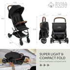 Lightweight Travel Stroller for Baby & Toddlers (Black + Travel Bag)