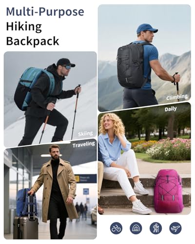 Hiking Backpack 30L Travel Backpack Lightweight Casual Daypack Water Resistant Camping Bag Outdoor Sports Back pack for Men Women (Black)