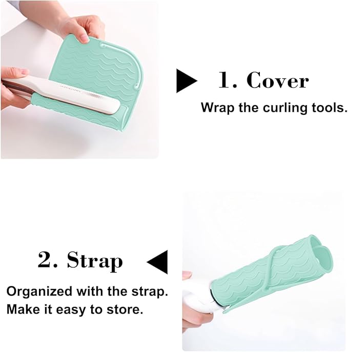 Flat Iron Heat Resistant Silicone Mat for Curling Iron, Hair Straightener Heat Pad, Curling Iron Sleeve, Travel Case Heat Resistant and Other Hair Styling Tools, for Counter, 9 x 6.5 in, Green