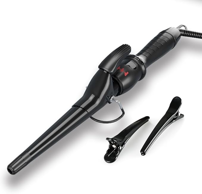 Hair Curling Wand, 0.5-1 Inch Tapered Ceramic Curling Iron, Hair Curler with 9 Temperature Settings & LCD Display for All Hair Types