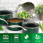 Diamond Granite Stone Classic Emerald Pots and Pans Set with Ultra Nonstick Durable Mineral & Diamond Tripple Coated Surface (Emerald Green)