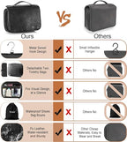 Hanging Toiletry Bag Removable Travel Bag PU leather Makeup Cosmetic Organizer Kit (Black / 1 Pack)