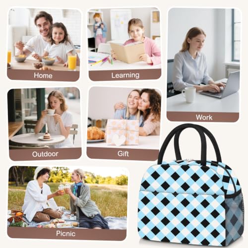 Lunch Box for Women Adult Men (A-Blue White Black Grid / Medium - 10L)