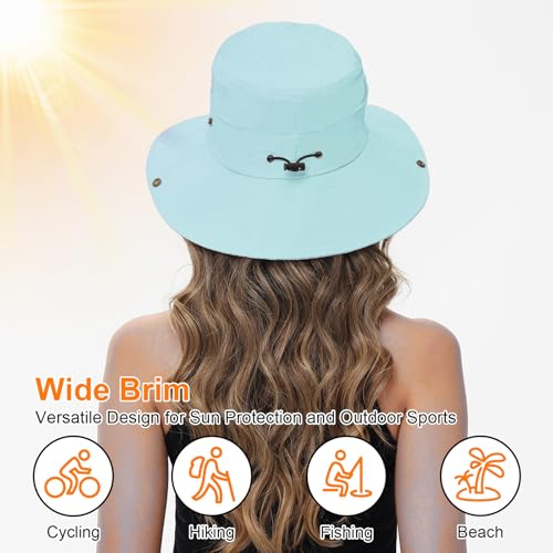Sun Hats for Women Bucket Hat UV Protection Fishing Hat Wide Brim Safari Hats 2 in 1 Zip (1pack-light Blue)