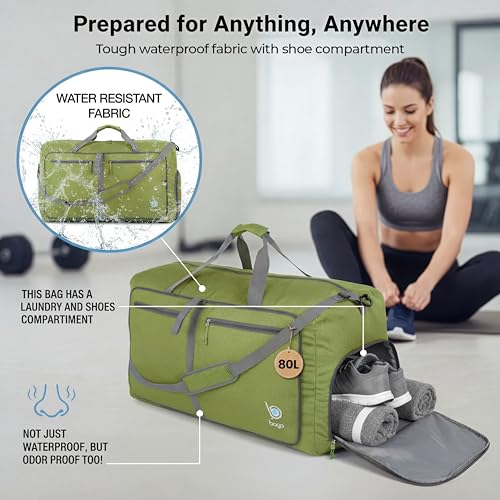 Travel Duffle Bag for Women & Men. Duffel Bag for Traveling & Camping (80L / Green)