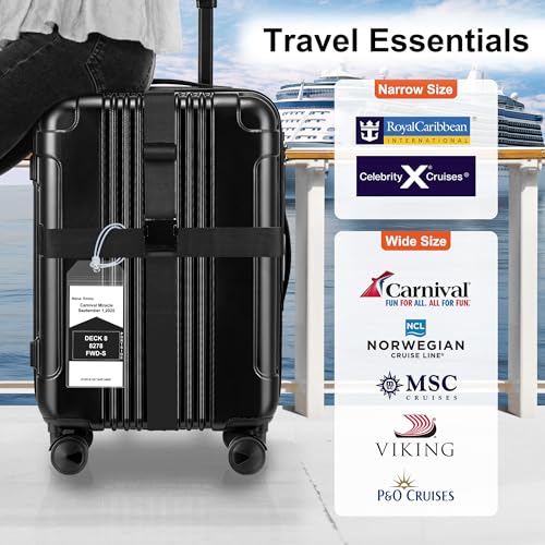 8 Pack Luggage Straps and Cruise Tags Set (Black & Wide)