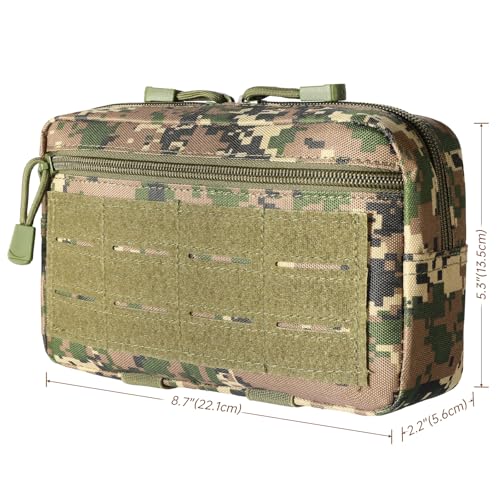 Tactical Molle Admin Pouch Utility Laser Cut EDC Tool Pouch Bag Horizontal Modular Pouches Include US Flag Patch and Keychain (Digital)