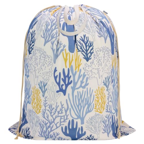 Canvas Laundry Bag with Handles & Drawstring 30"Wx35"H (Aesthetic Coral L+ / L+ 30"Wx 35"H┃1 Pack)