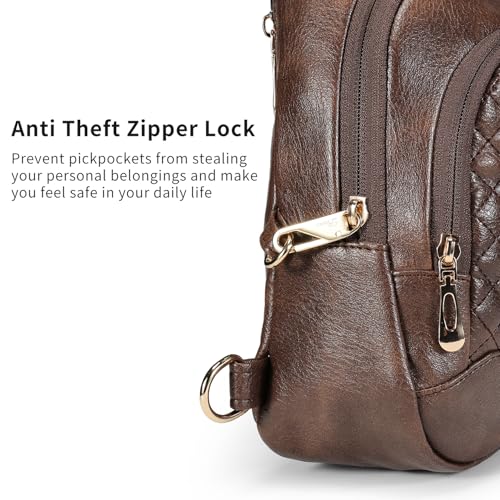 Crossbody Bags for Women Anti Theft Small Sling Handbag with Zipper Lock Vegan Leather RFID Blocking Chest Pure (Coffee)