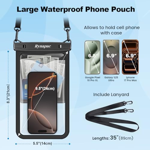 Large Waterproof Phone Pouch Up to 10" (Extra Large [10-inch] / [Black + Mint] Large Waterproof Phone Pouch)