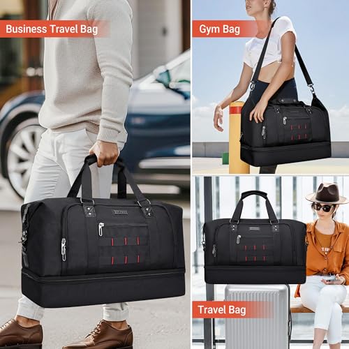 Nylon Duffle Bag for Men 50L with Toiletry Bag Sets Overnight Bag (Black)