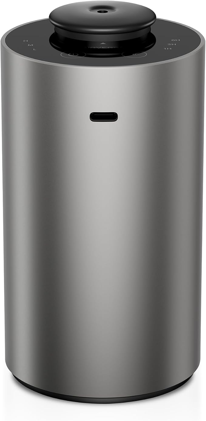 Airversa Waterless Essential Oil Diffuser for Home Aromatherapy Scent Diffusers with 3 Countdown Timer Settings or Timer-Off, 3 Mist Levels for Car Room Studio Office, ANX Premium Metal Space Grey
