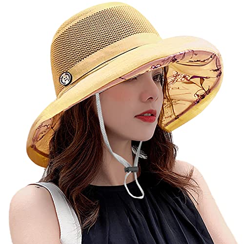 Women Summer Wide Brim Sun Hat Bucket Fishing Hats UV Protection (Medium / M9163-huang)