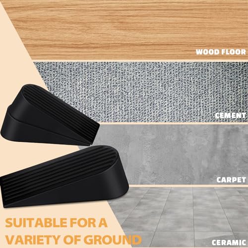6 Pack Large Door Stoppers Heavy Duty Rubber Stopper for Bottom of Door Wedge Stopper for Home Office (Black)