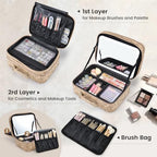 Makeup Bag with LED Lighted Mirror 12.2 IN Cosmetic Train Case Double Layer (12.2 Inch Khaki Floral / 0-Double Layer)