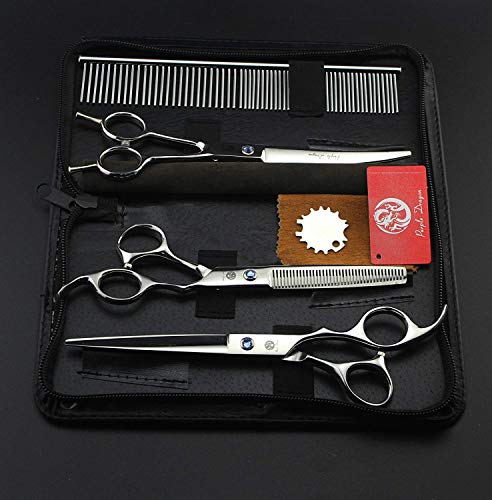 7" Dog Grooming Scissors Set with Rhinestone Accent (Silver)
