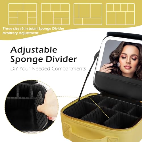 Travel Makeup Bag Cosmetic Bag Makeup Organizer Bag with Lighted Mirror (Yellow / Woven)