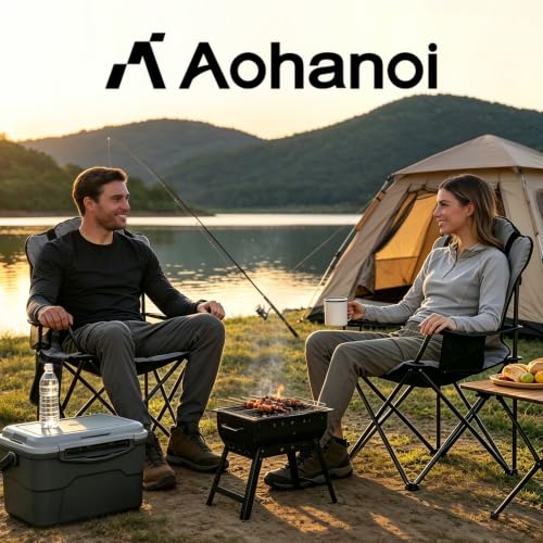 Heavy Duty Camping Chairs for Adults with Cup Holder & Cooler Bag (Gray | 400lbs)