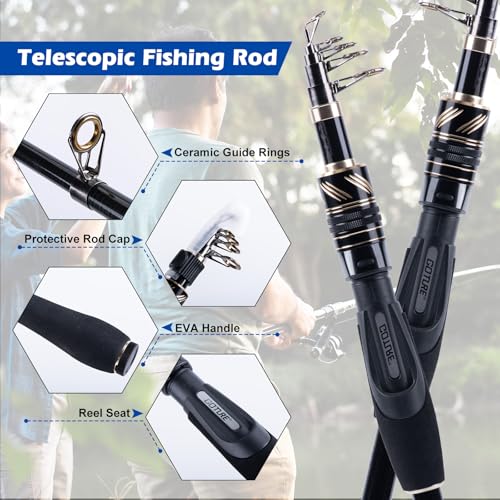 Fishing Rod and Reel Combo (1 Rod & 1 Reel Spinning Fishing Combo - PC Fishing Tackle Case / 2.7M/9FT - A)