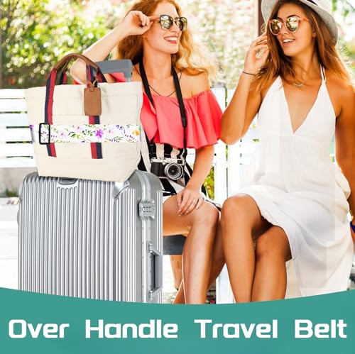 Luggage Straps for Suitcases Travel Belt Accessories Luggage Connector Identifiers Over Handle with Buckle Unique Nylon Adjustable Strap for Sleeping Bag Car Seat Purple Flower (Purple Flower)