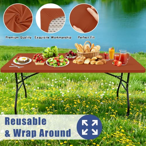 2 Pack Rectangle Spandex Fitted Table Cloth (Terracotta / 96" x 30" (Rectangular))